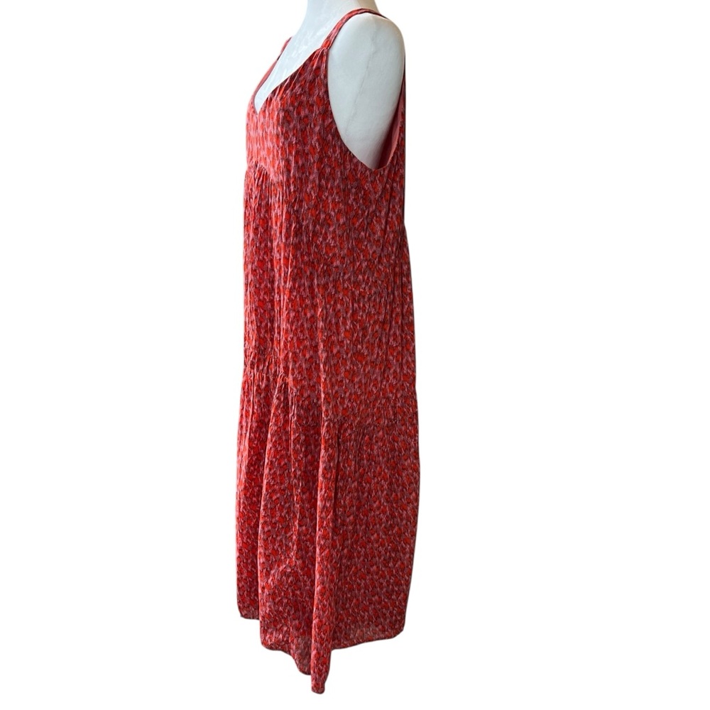 Joie XL Tiered Sleeveless Maxi Flowing Summer Dress Tea Rose Red 100% Cotton - Picture 3 of 15